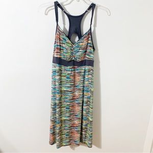 Dakini Multi Colored Stretch Dress Racerback with Cutout Banded Waistline Midi